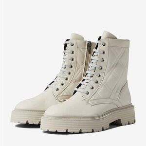 New! La Canadienne Yasmine Quilted Leather Lace Up Boots Sz 38 Sz 7.5 /8‎ $598
